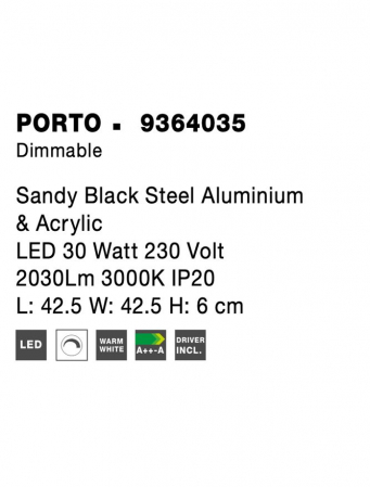 9364035 Plafoniera Nova Luce PORTO LED 30W 1350lm 3000K IP20 Aluminiu/Acril Sandy Black NOVALUCE [8]