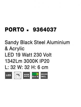 9364037 Plafoniera Nova Luce PORTO LED 19W 998lm 3000K IP20 Aluminiu/Acril Sandy Black NOVALUCE [8]
