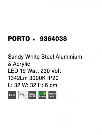 9364038 Plafoniera Nova Luce PORTO LED 19W 1342lm 3000K IP20 Aluminiu/Acril Sandy White NOVALUCE [8]