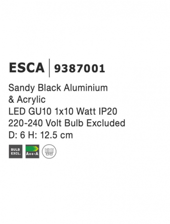 9387001 Spot Aplicat Nova Luce ESCA GU10 1x10W   Aluminium & Acrylic Sandy Black  IP20 [5]