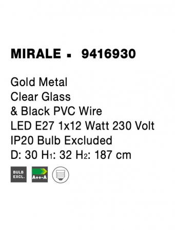9416930 Pendul Nova Luce MIRALE E27 1x12W   Metal & Glass Gold  IP20 [4]