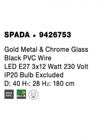 9426753 Suspensie Nova Luce SPADA E27 3X12W IP20 Glass/Metal Gold Chrome NOVALUCE [4]