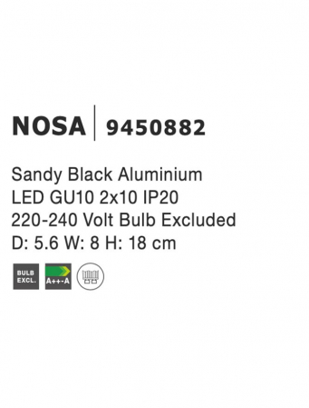 9450882 Aplica Nova Luce NOSA GU10 2x10W   Aluminium Sandy Black  IP20 [2]
