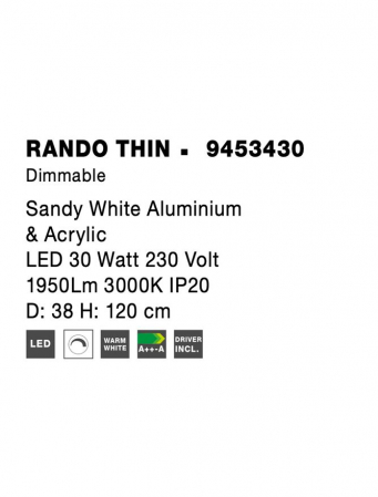 9453430 Lustra Nova Luce RANDO THIN LED 30W 1845lm 3000K Aluminium & Acrylic Sandy White Dimabil Triac IP20 [5]