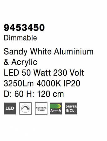 9453450 Lustra Nova Luce RANDO THIN LED 50W 2864lm 3000K Aluminium & Acrylic Sandy White Dimabil Triac IP20 [6]