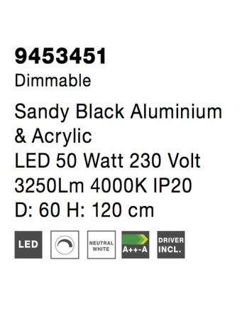 9453451 Lustra Nova Luce RANDO THIN LED 50W 2864lm 3000K Aluminium & Acrylic Sandy Black Dimabil Triac IP20 [6]