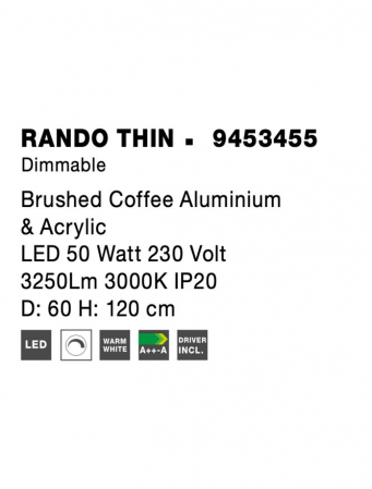 9453455 Lustra Nova Luce RANDO THIN LED 50W 2864lm 3000K Aluminium & Acrylic Brushed Coffee Dimabil Triac IP20 [5]