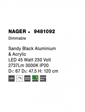 9481092 Suspensie Nova Luce NAGER LED 45W 2737lm 3000K IP20 Aluminiu/Acril Sandy Black [7]