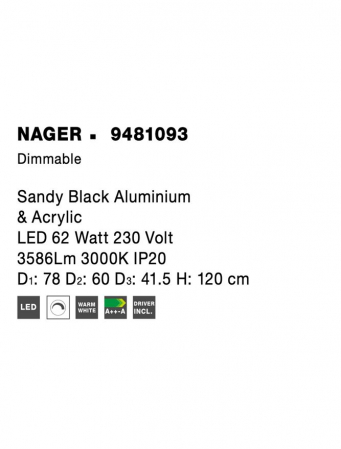 9481093 Suspensie Nova Luce NAGER LED 62W 3586lm 3000K IP20 Aluminiu/Acril Sandy Black NOVALUCE [4]