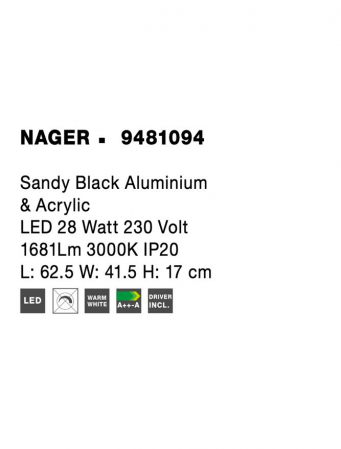 9481094 Plafoniera Nova Luce NAGER LED 28W 1681lm 3000K IP20 Aluminiu/Acril Sandy Black [7]