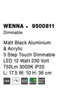 9500811 Veioza Nova Luce WENNA LED 12W 750lm 3000K IP20 Aluminiu/Acril Matt Black NOVALUCE [6]
