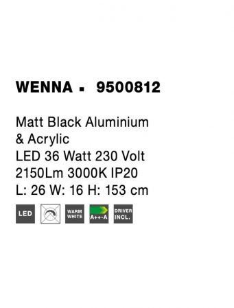 9500812 Lampadar Nova Luce WENNA LED 38W 3363lm 3000K Aluminium & Acrylic Matt Black Nedimabil IP20 [7]