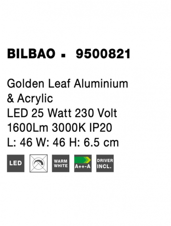 9500821 Plafoniera Nova Luce BILBAO LED 25W 1600lm 3000K Aluminium & Acrylic Gold Nedimabil IP20 [7]