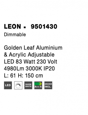9501430 Suspensie Nova Luce LEON LED 83W 4980lm 3000K IP20 Aluminiu/Acril Golden Leaf  [3]