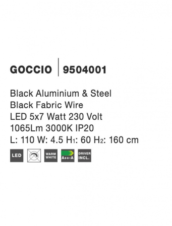 9504001 Lustra Nova Luce GOCCIO LED 38W 1301lm 3000K Aluminium & Steel Black Fabric Wire Black Nedimabil IP20 [4]
