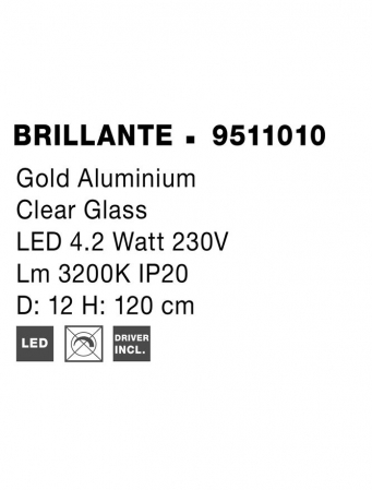 9511010 Pendul Nova Luce BRILLANTE LED 6W 247lm 3200K Aluminium & Acrylic Gold Nedimabil IP20 [7]