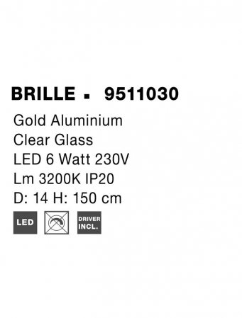 9511030 Pendul Nova Luce BRILLE LED 6W 322lm 3200K  Aluminium & Acrylic Gold Nedimabil IP20 [6]