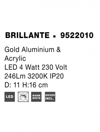 9522010 Plafoniera Nova Luce BRILLANTE LED 6W 246lm 3200K Aluminium & Acrylic Gold Nedimabil IP20 [6]