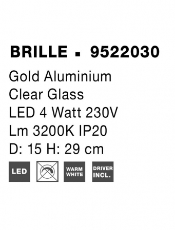 9522030 Veioza Nova Luce BRILLE LED 4W 231lm 3200K Aluminium & Acrylic Gold Nedimabil IP20 [6]