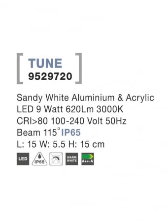 9529720 Aplica Nova Luce TUNE LED 9W 620lm 3000K IP65 Aluminium & Acrylic Sandy White Beam 115 degrees [2]