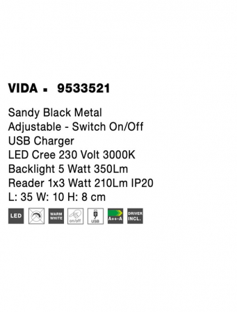 9533521 Aplica Nova Luce VIDA LED 5W 350lm 3000K Metal Sandy Black Nedimabil IP20 [7]