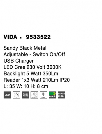 9533522 Aplica Nova Luce VIDA LED 5W 350lm 3000K Metal Sandy Black Nedimabil IP20 [6]