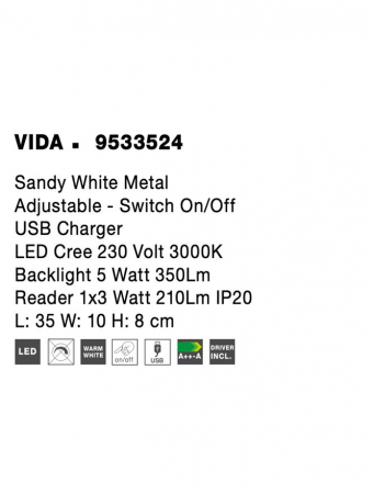 9533524 Aplica Nova Luce VIDA LED 5W 350lm 3000K Metal Sandy White Nedimabil IP20 [5]
