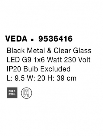 9536416 Aplica Nova Luce VEDA G9 1x6W   Metal & Clear Glass Black  IP20 [8]
