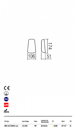 9541 Aplica REDO TWILL LED 11W 429lm 4000K IP65 Aluminiu Turnat Dark Gray Optics 30° / 110° CRI 85 [1]