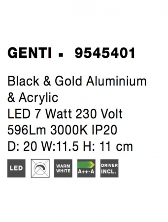 9545401 Aplica Nova Luce GENTI LED 7W 596lm 3000K IP20 Aluminiu/Acril Black/Gold [4]