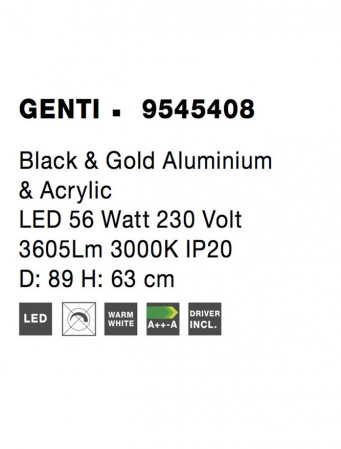 9545408 Lustra Nova Luce GENTI LED 56W 3605lm 3000K IP20 Aluminiu/Acril Black/Gold [5]