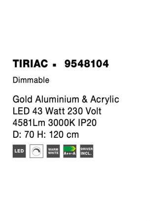 9548104 Lustra Nova Luce TIRIAC LED 43W 4581lm 3000K Aluminium & Acrylic Gold Dimabil Triac IP20 [5]