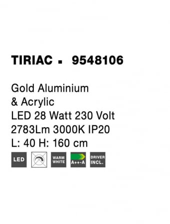 9548106 Lampadar Nova Luce TIRIAC LED 31W 2784lm 3000K Aluminium & Acrylic Gold Nedimabil IP20 [4]