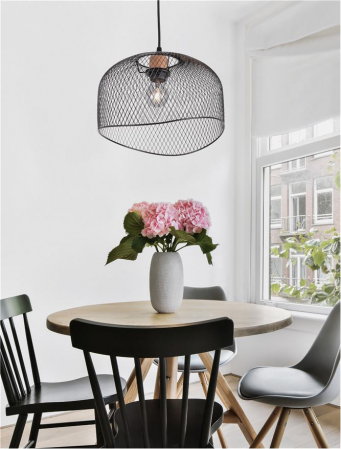 9555803 Pendul Nova Luce LYRON E27 1x12W   Metal & Natural Wood Matt Black  IP20 [1]