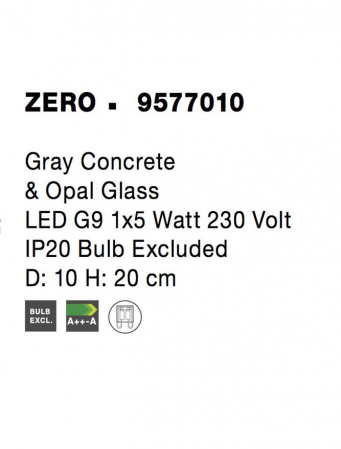 9577010 Veioza Nova Luce ZERO G9 1x5W   Concrete & Opal Glass Gray  IP20 [8]