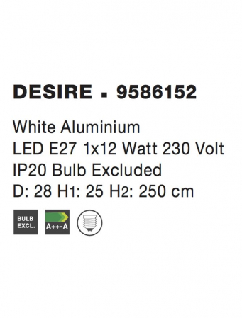 9586152 Pendul Nova Luce DESIRE E27 1x12W   Aluminium White  IP20 [2]