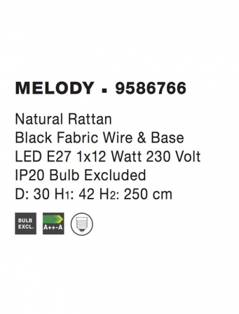 Pendul Nova Luce MELODY E27 1x12W   Natural Rattan Black Fabric Wire & Base  IP20 [7]