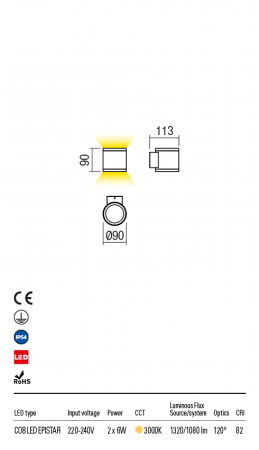 9590 Aplica REDO ETA LED 2x6W 1103lm 3000K IP54 Aluminiu Turnat Dark Gray Optics 120° CRI 82 [1]