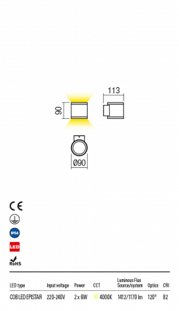 9593 Aplica REDO ETA LED 2x6W 1134lm 4000K IP54 Aluminiu Turnat Dark Brown Optics 120° CRI 82 [1]