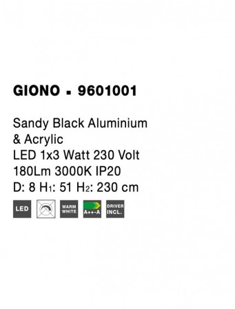 9601001 Pendul Nova Luce GIONO LED 3W 180lm 3000K IP20 Aluminiu/Acril Sandy Black [4]