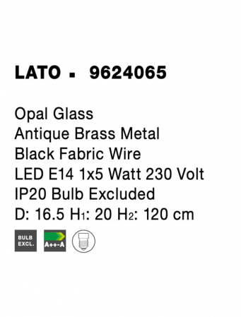 9624065 Pendul Nova Luce LATO E14 1X5W IP20 Glass/Metal Antique Brass Black Fabric Wire [7]