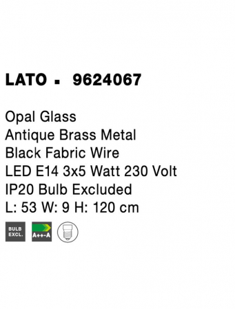 9624067 Suspensie Nova Luce LATO E14 3x5W lm  IP20 Glass/Metal Antique Brass Black Fabric Wire [5]