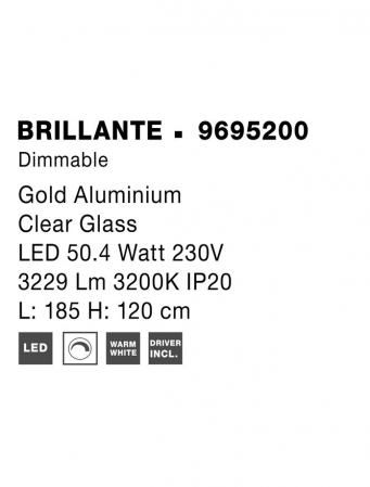 9695200 Lustra Nova Luce BRILLANTE LED 49W 3256lm 3200K Aluminium & Acrylic Gold Dimabil Triac IP20 [6]