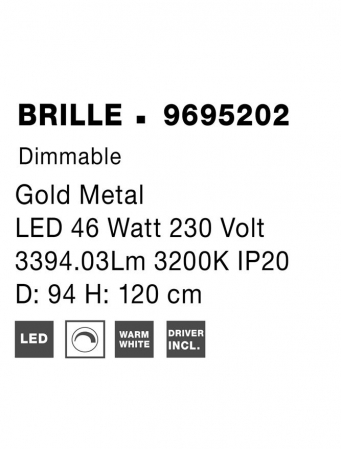 9695202 Lustra Nova Luce BRILLE LED 52W 3476lm 3200K  Aluminium & Acrylic Gold Dimabil Triac IP20 [9]