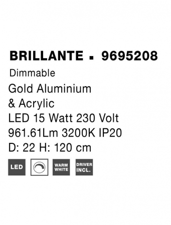 9695208 Lustra Nova Luce BRILLANTE LED 16W 665lm 3200K  Aluminium & Acrylic Gold Dimabil Triac IP20 [7]