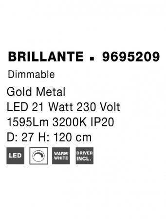 9695209 Lustra Nova Luce BRILLANTE LED 26W 1213lm 3200K  Aluminium & Acrylic Gold Dimabil Triac IP20 [7]