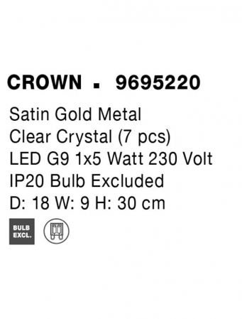 9695220 Aplica Nova Luce CROWN G9 1x5W   Metal Clear Crystal Satin Gold  IP20 [7]