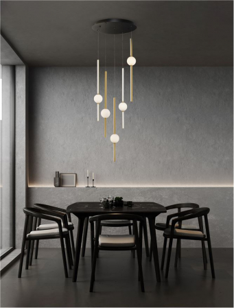 9695258 Lustra Nova Luce ACROBAT LED 61W 5589lm 3000K Aluminium & Opal Glass Black & Gold Dimabil Triac IP20 [1]