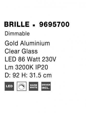 9695700 Plafoniera Nova Luce BRILLE LED 90W 5171lm 3200K  Aluminium & Acrylic Gold Dimabil Triac IP20 [8]