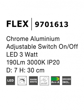 9701613 Aplica Nova Luce FLEX LED 3W 190lm 3000K Aluminium  Chrome Nedimabil IP20 [2]